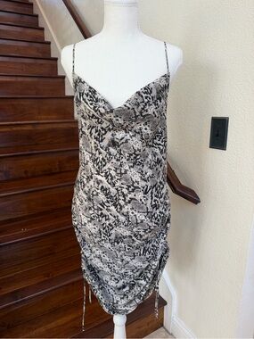 Free People Black and White Snake-Print Midi Slip Dress